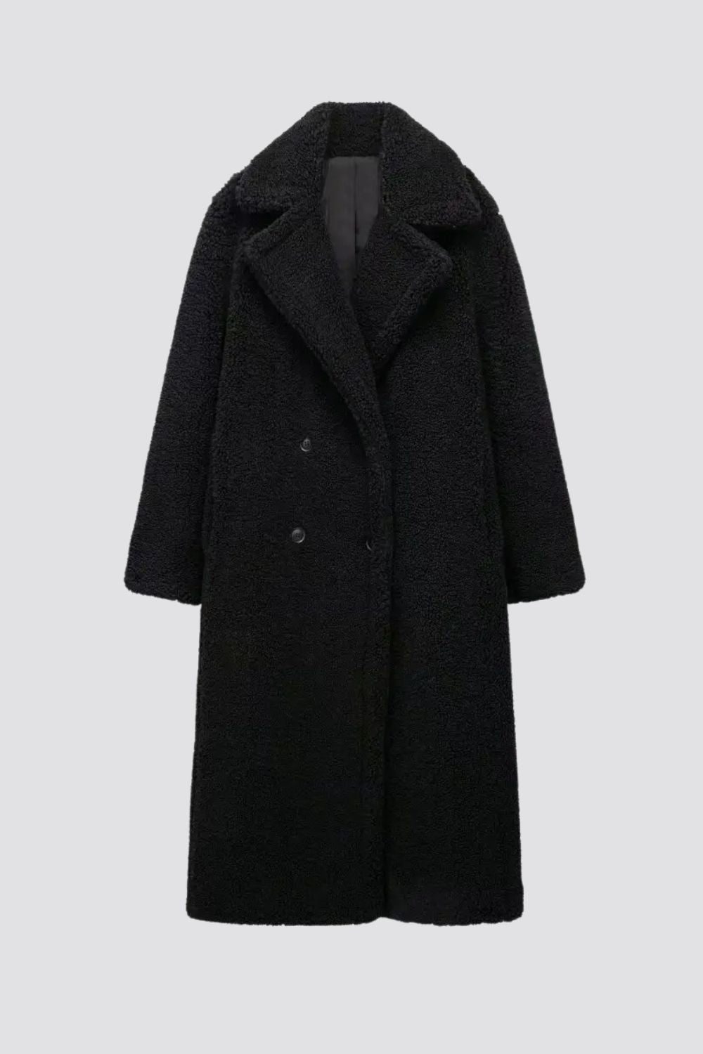 Mujer Abrigo Largo Teddy | Doble Botonadura & Cuello Solapa | Otoño e Invierno