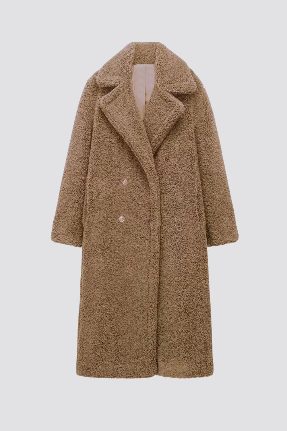 Mujer Abrigo Largo Teddy | Doble Botonadura & Cuello Solapa | Otoño e Invierno