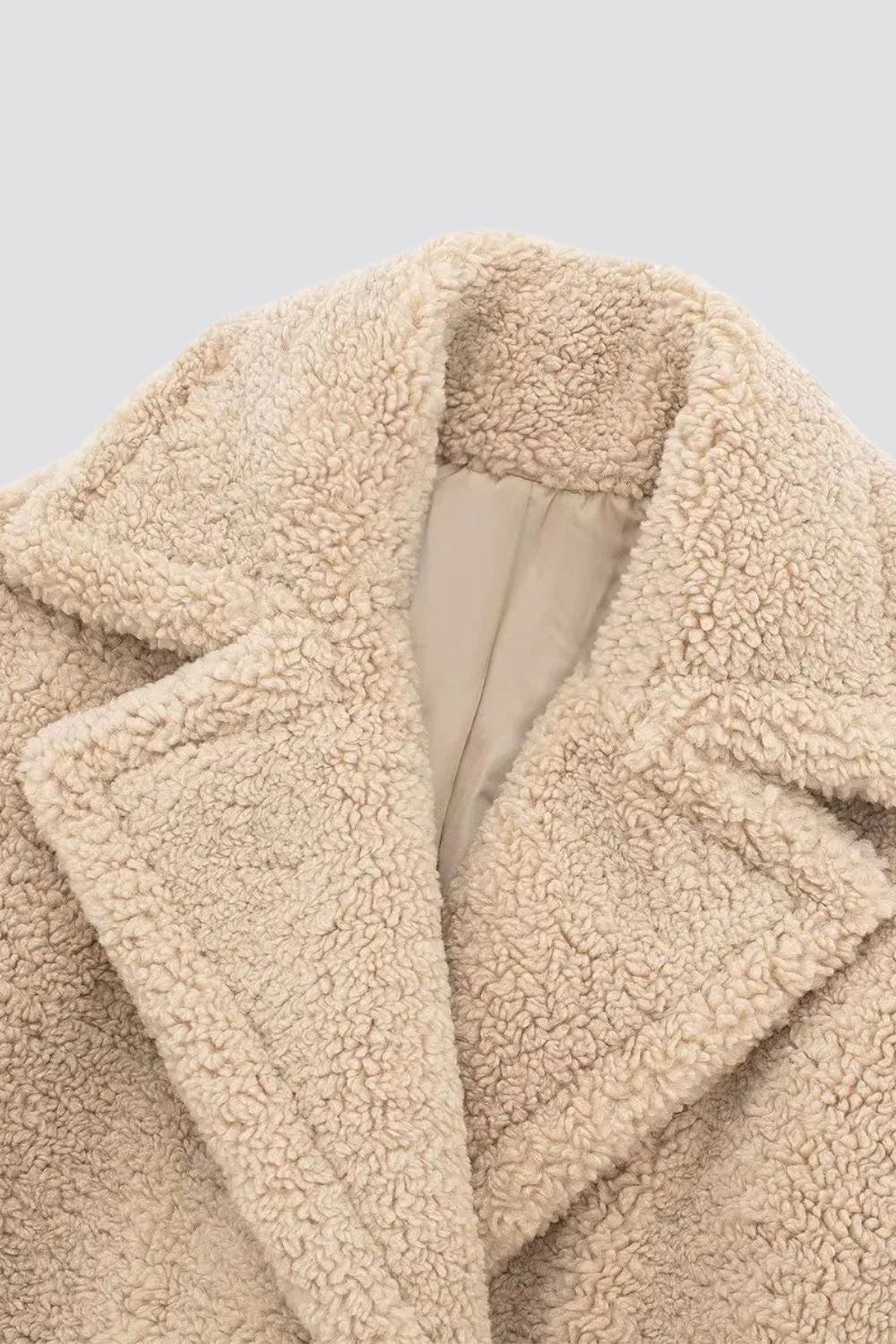 Mujer Abrigo Largo Teddy | Doble Botonadura & Cuello Solapa | Otoño e Invierno