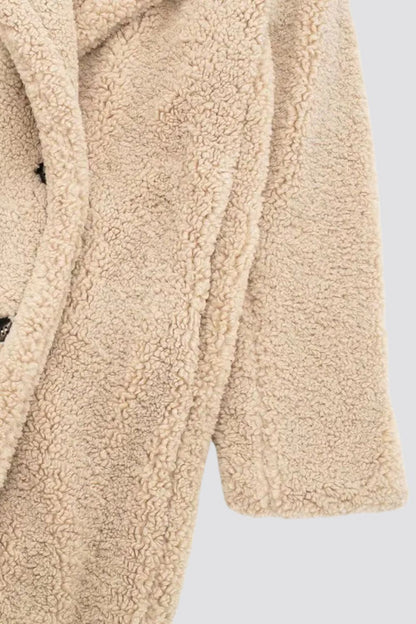 Mujer Abrigo Largo Teddy | Doble Botonadura & Cuello Solapa | Otoño e Invierno