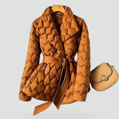 Mujer Abrigo Acolchado de Plumas | Repelente al Agua & Cinturón | Otoño e Invierno