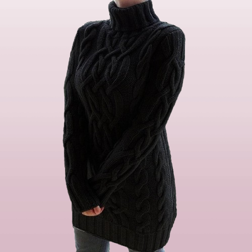 Mujer Vestido Mini de Punto Trenzado | Cuello Alto & Manga Larga | Otoño e Invierno
