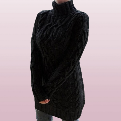 Mujer Vestido Mini de Punto Trenzado | Cuello Alto & Manga Larga | Otoño e Invierno