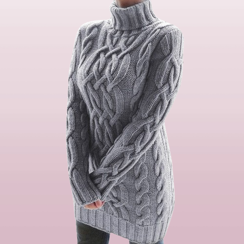 Mujer Vestido Mini de Punto Trenzado | Cuello Alto & Manga Larga | Otoño e Invierno