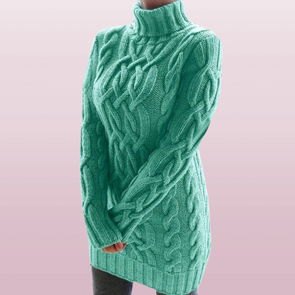 Mujer Vestido Mini de Punto Trenzado | Cuello Alto & Manga Larga | Otoño e Invierno