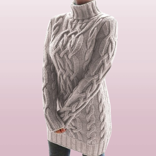 Mujer Vestido Mini de Punto Trenzado | Cuello Alto & Manga Larga | Otoño e Invierno