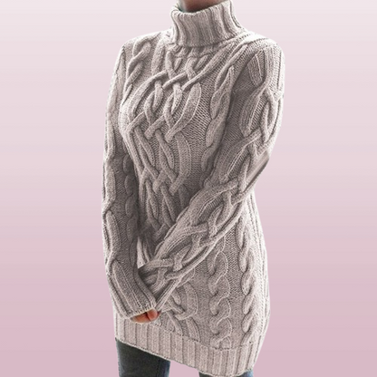 Mujer Vestido Mini de Punto Trenzado | Cuello Alto & Manga Larga | Otoño e Invierno