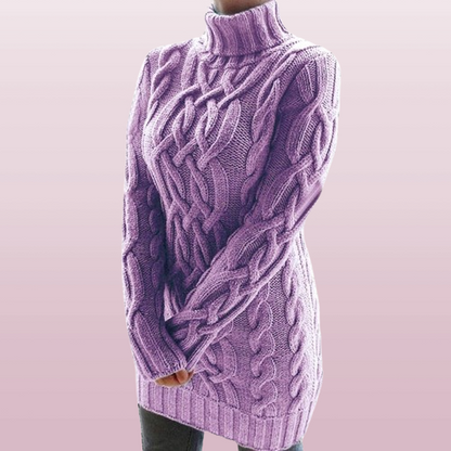 Mujer Vestido Mini de Punto Trenzado | Cuello Alto & Manga Larga | Otoño e Invierno