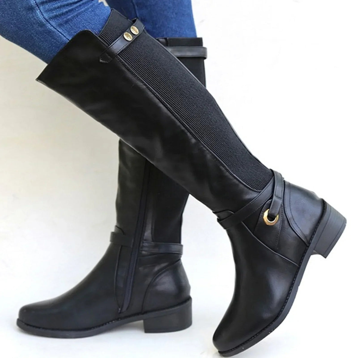 Mujer Botas Altas de Cuero | Paneles Elásticos & Tacón de Bloque | Uso Diario