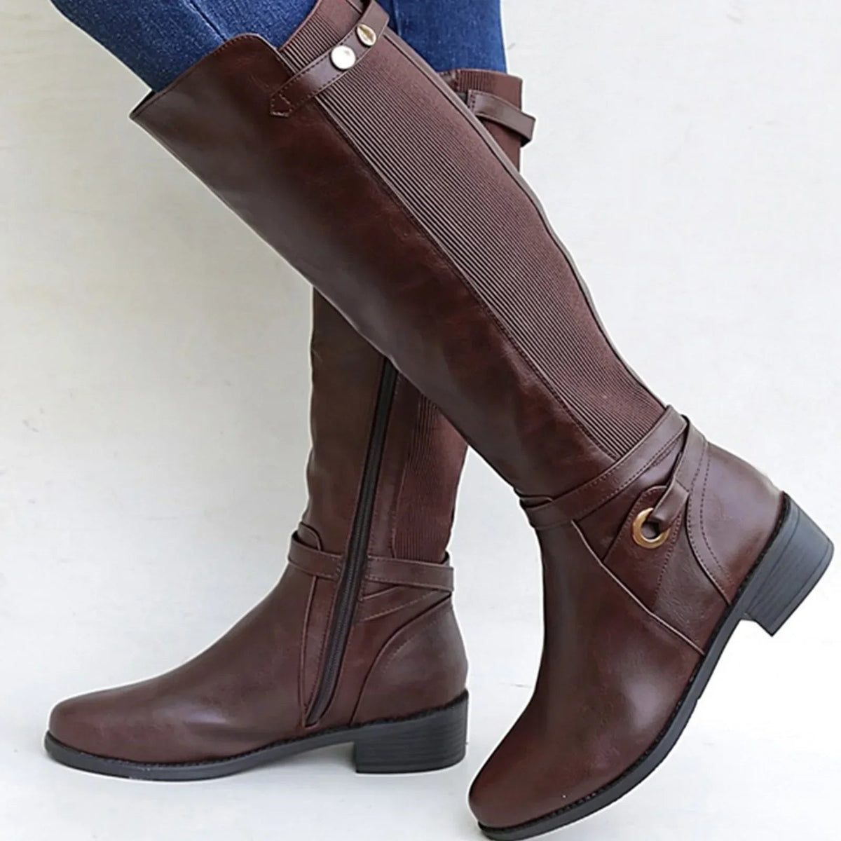 Mujer Botas Altas de Cuero | Paneles Elásticos & Tacón de Bloque | Uso Diario