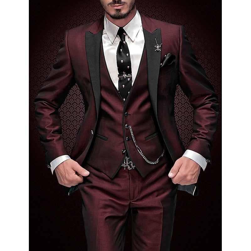 Hombre Traje Elegante de Tres Piezas | Chaqueta con Chaleco & Pantalón a Juego | Fiesta y Noche